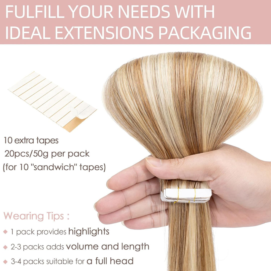 Silk-co Tape Extensions Echthaar 20stk, Haarverlängerung Tape in Extensions Echthaar, Remy Haarexten