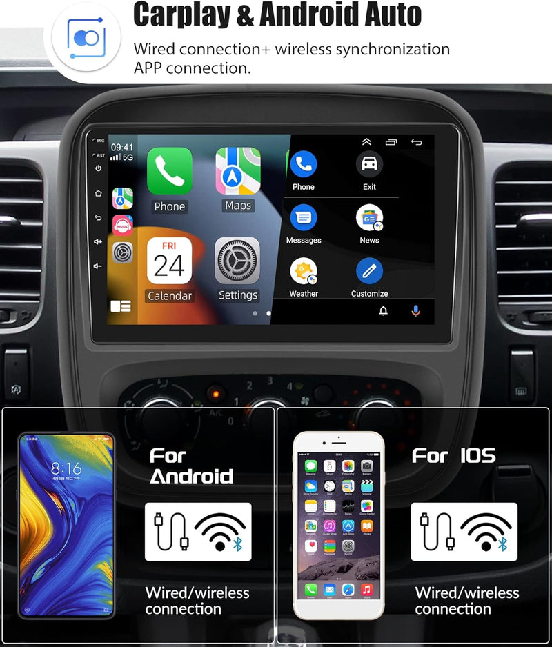 Podofo Carplay Autoradio für Opel Vivaro B/Renault Trafic/FIAT Talento/Nissan NV300, Android 2G+64G