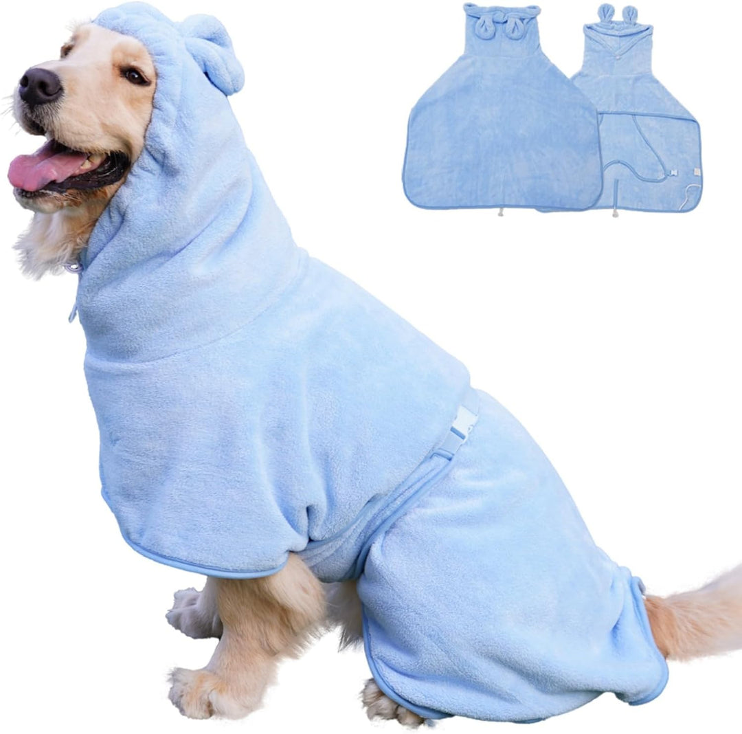 Hunde-Bademantel, super saugfähig, schnell trocknend, Mikrofasermantel, Kapuzenbadetuch für Welpen,