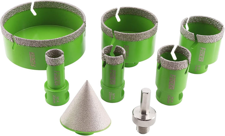 FACHLICH Diamant Fliesenbohrer Set - 20/25/35/50/68/100mm 8 Stücke mit 50mm Fingerfräser ein Adapter