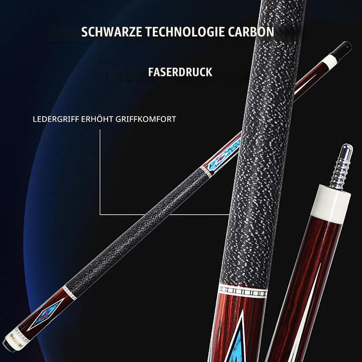 OKHEALING Billardqueue Carbon T700 Kohlefaser, 12,4 mm, mehrschichtige Schweinslederspitze, XTC-Hüls