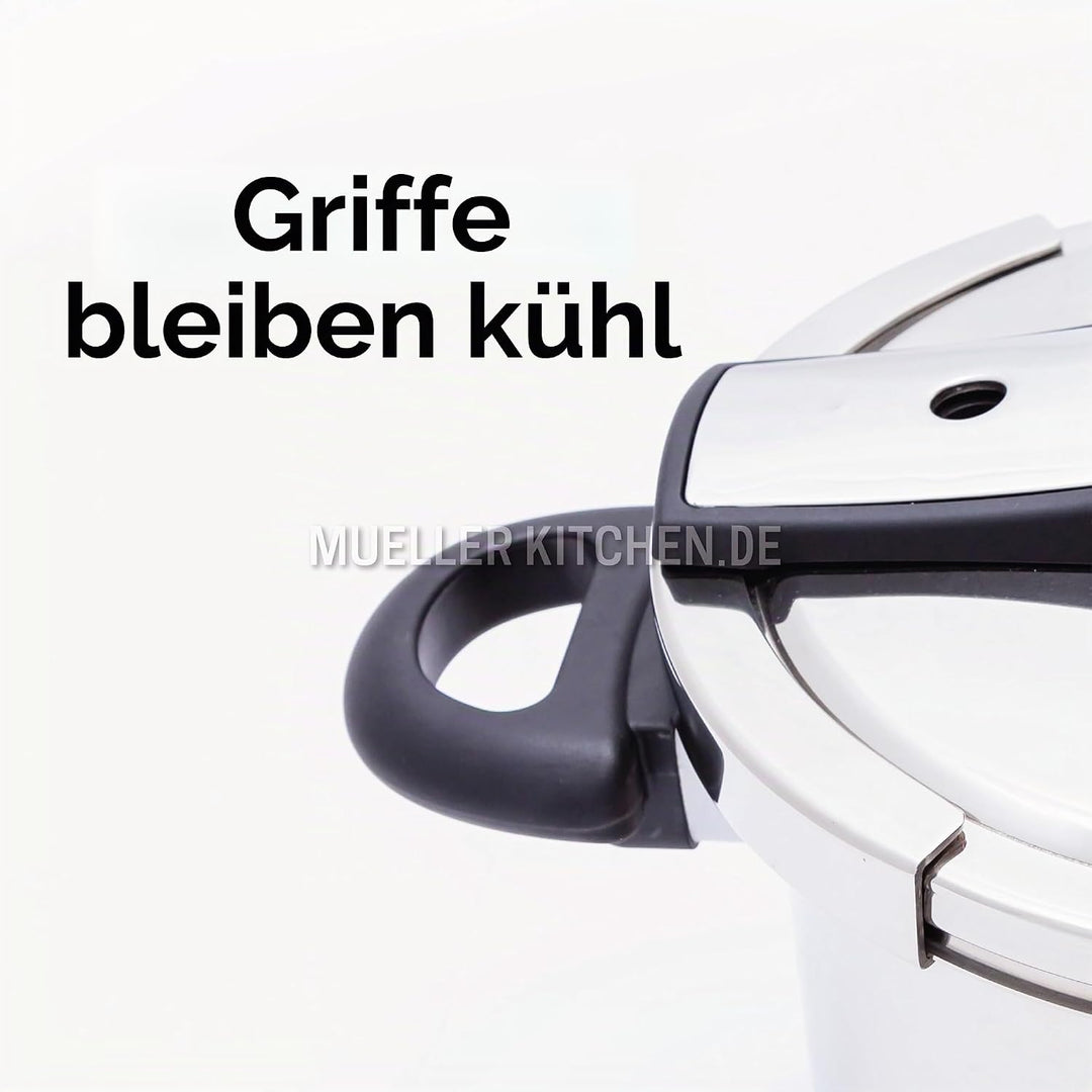 Muller Kitchen Schnellkochtopf (Edelstahl, Induktionsboden, Druckanzeige) (6 l) 6 Liter, 6 Liter