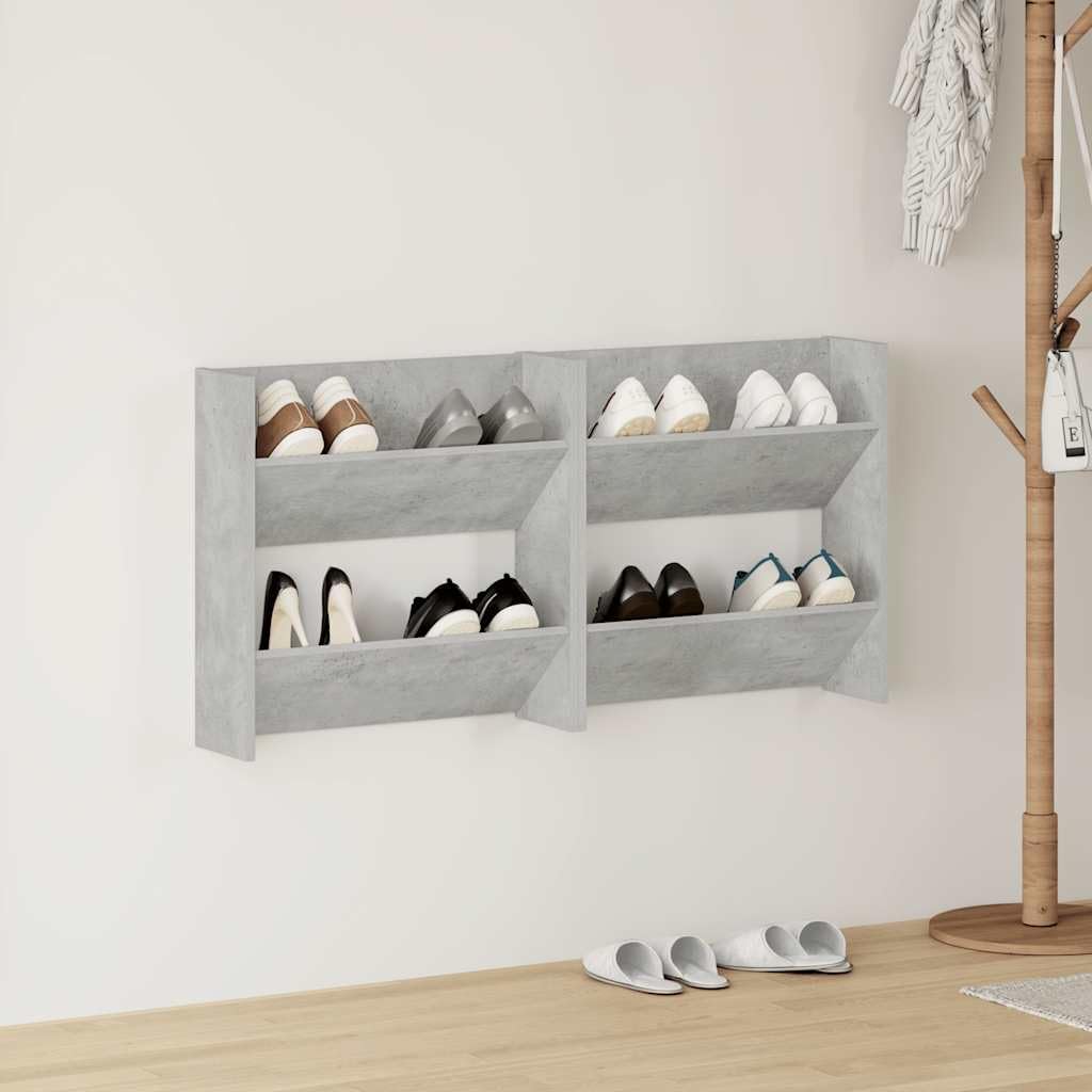 2 Stück 60x18x60 cm Wand Schuhschrank mit 2 Kippböden Schuhregal Schmal Betongrau Schuhbank Shoe Rac
