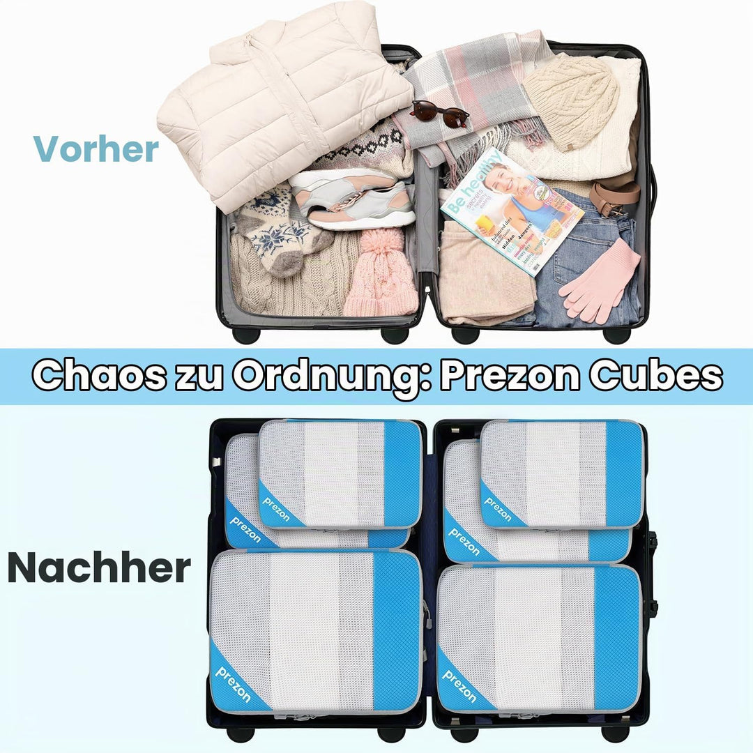 Prezon 6 Set Kompressions-Packwürfel, Durchsichtiges Design, Platzsparend, Leicht, Massgeschneiderte