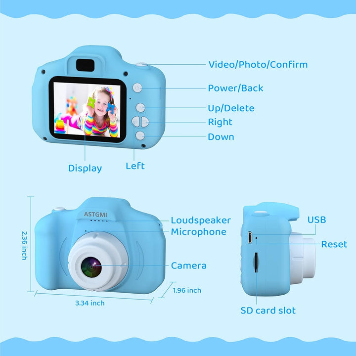 Kinder Kamera, 2.0”Display Digitalkamera,Geschenke für 3 4 5 6 8 7 9 10 11 12Jahre Jungen und mädche