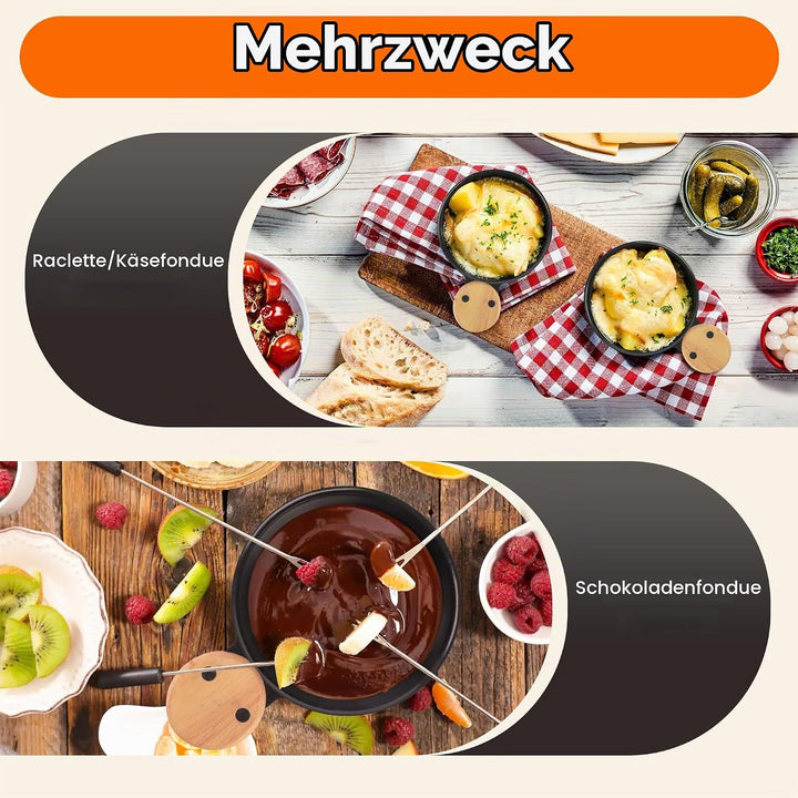 4 Stück Mini Raclette Grill Set, Teelicht Raclette antihaftbeschicht, Raclette Teelichtofen, Antihaf