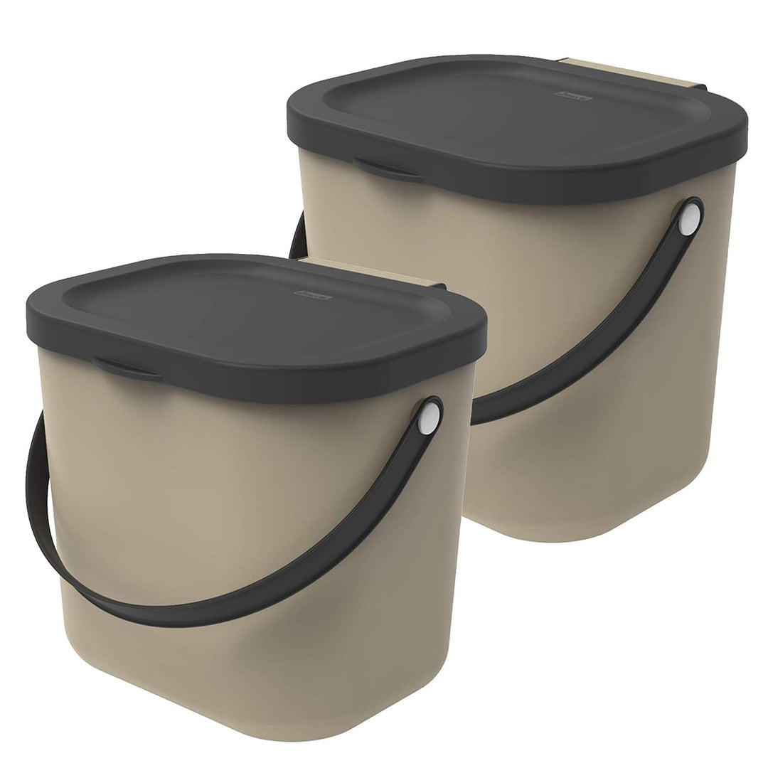 Rotho Albula 2er-Set Biomülleimer 6l mit Deckel und Henkel für die Küche, Kunststoff (PP) BPA-frei,