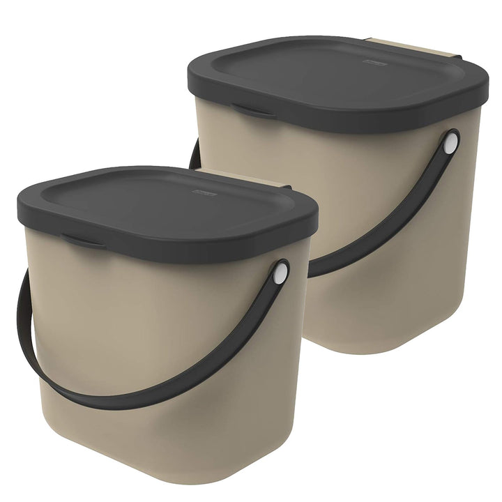 Rotho Albula 2er-Set Biomülleimer 6l mit Deckel und Henkel für die Küche, Kunststoff (PP) BPA-frei,