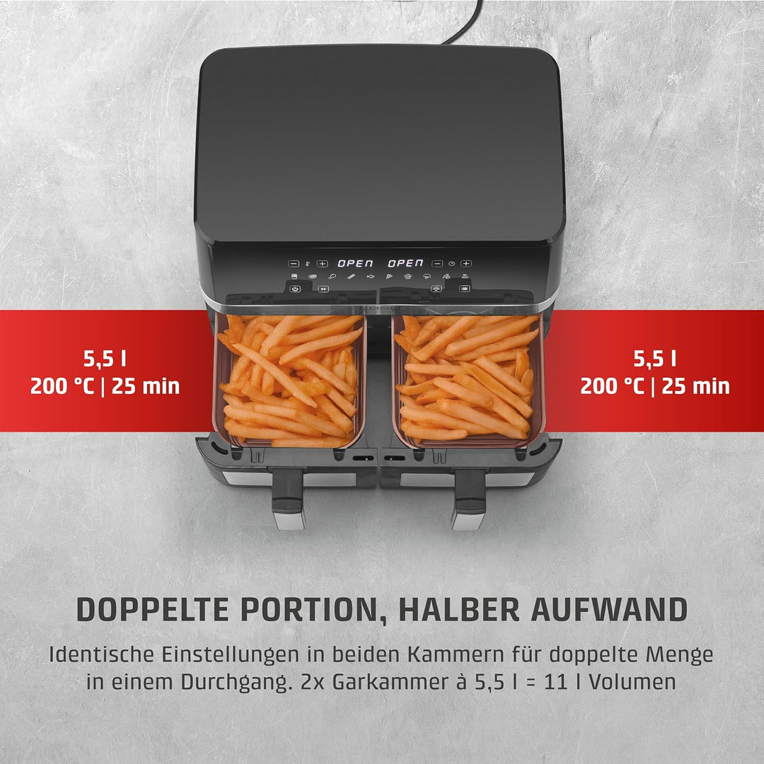 CASO AirFry DuoChef - Heissluftfritteuse - 2in1 Air Fryer mit 2 Frittierkörben oder als grosser Airf