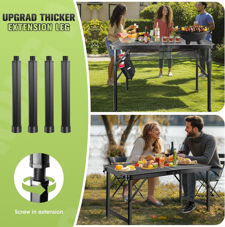 Campingtisch Klappbar, Metall-Klapptisch Camping Klein 60x40 cm, Klapptisch Höhenverstellbar, 2 Höhe