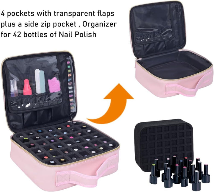 Nagellack Aufbewahrung Organizer PU Leder Tragbare Nagellack Tasche Speichern 42 Flaschen (15 ml/0,5