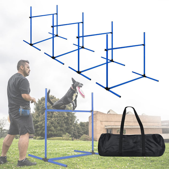 NAIZY 4-er Agility Hürdenset PVC Slalom Haustier höhenverstellbar Trainingsstangen Sprungstangen-Set