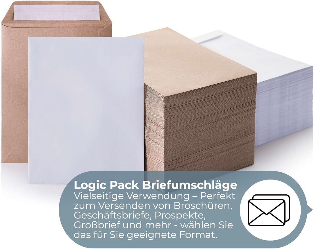 100 Versandtaschen Braun DIN B4 Briefümschlage ohne Fenster, Haftklebend - Briefumschlag 250 x 353 m