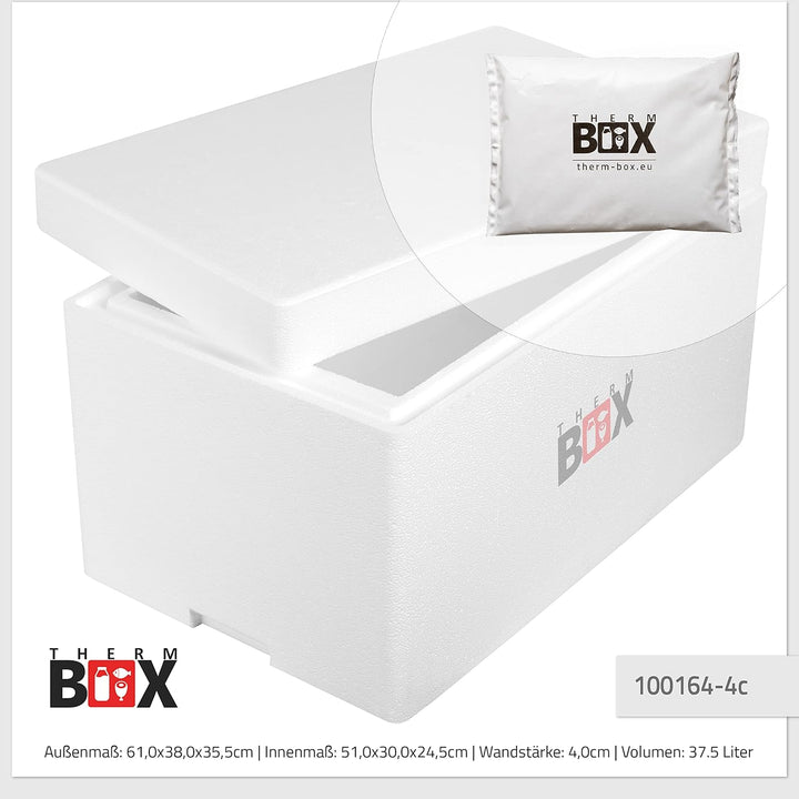 THERM BOX Styroporbox gross mit Kühlakku für Kühlbox Transportbox Thermobehälter Wiederverwendbar 37