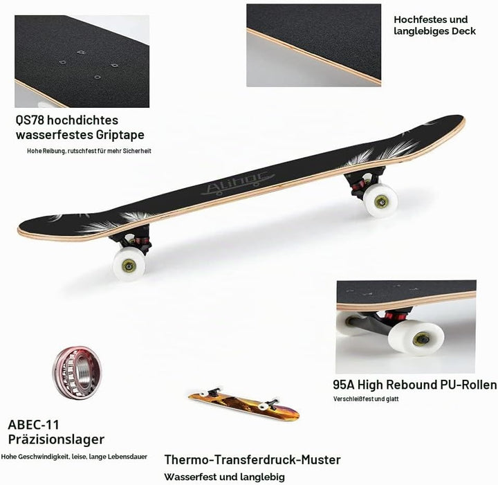 31-Zoll-Standard-Skateboard, 7 Lagen Ahorn-Board-Oberfläche, geeignet für Kinder, Jugendliche, Erwac