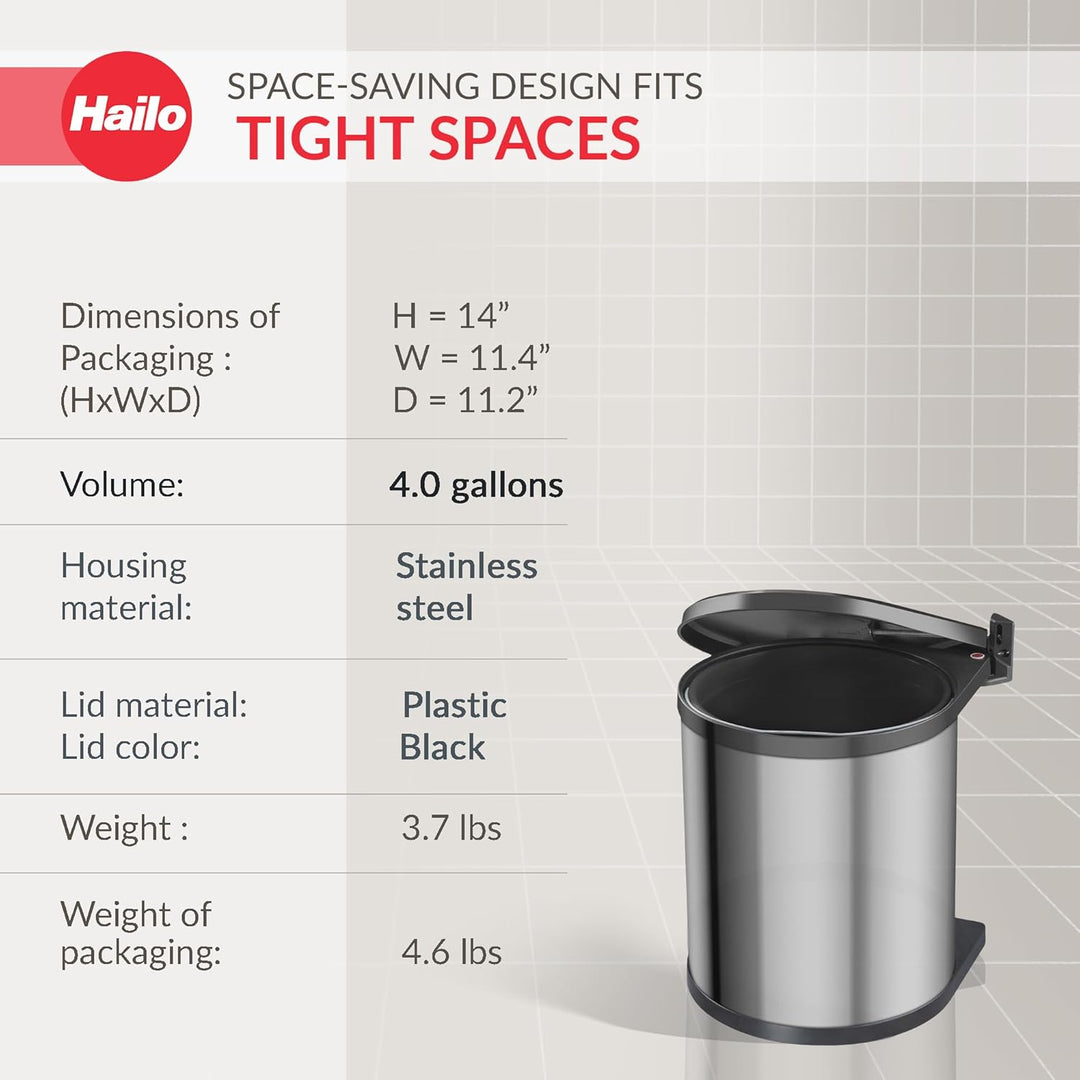 Hailo CompactBox M Abfallsammler - Einbau Swing Mülleimer aus Edelstahl für Küche und Bad - 15 Liter