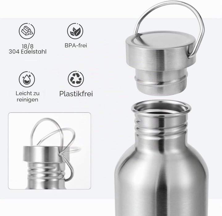 Volhoply 1000ml nicht isolierte einwandige Wasserflasche 4 Packung, Edelstahl wiederverwendbare Wass