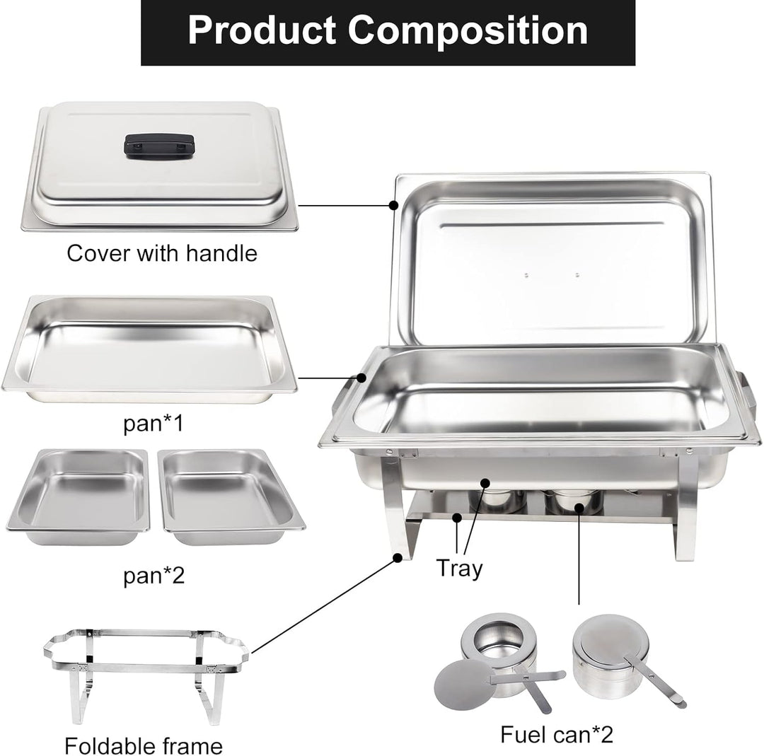 Valgus 2-Pack 9L Edelstahl Chafing Dish Set Buffet Chafer Suppenwärmer mit faltbarem Rahmen Wassersc