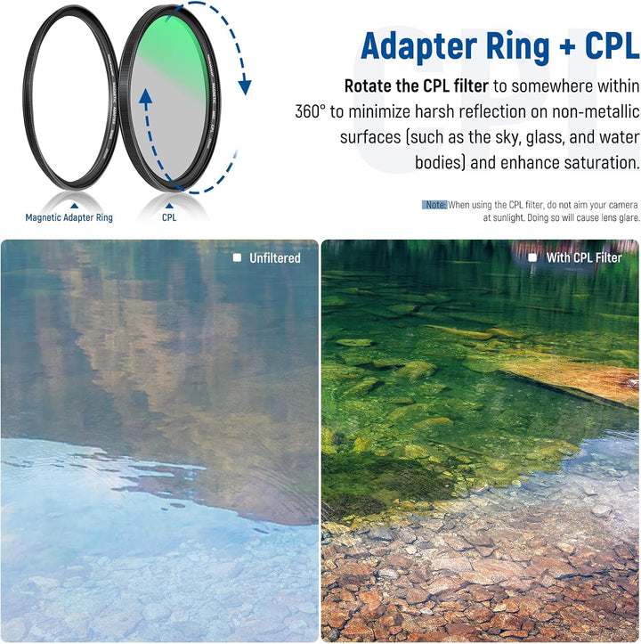 NEEWER 49mm 4 in 1 Magnetisches ND Filter Set mit Graufilter ND1000 Filter +MCUV+CPL+Adapterring 42