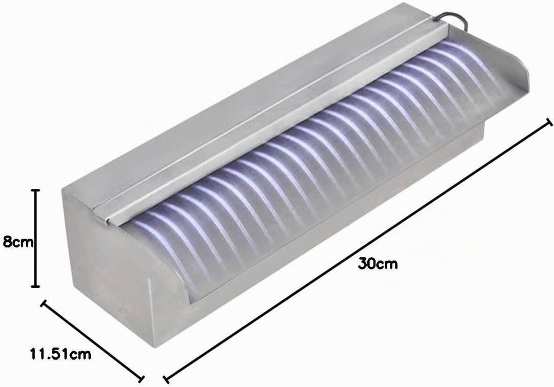 vidaXL Edelstahl Wasserfall 30cm Wasserspiel mit LED Beleuchtung Bachlauf Garten mit LED/30 cm