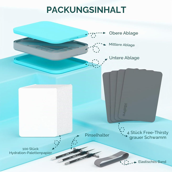 Nicpro Wet Palette für Mischpalette Acrylfarben, Farbtablett Nasspalette mit 100 Stück Palettenpapie