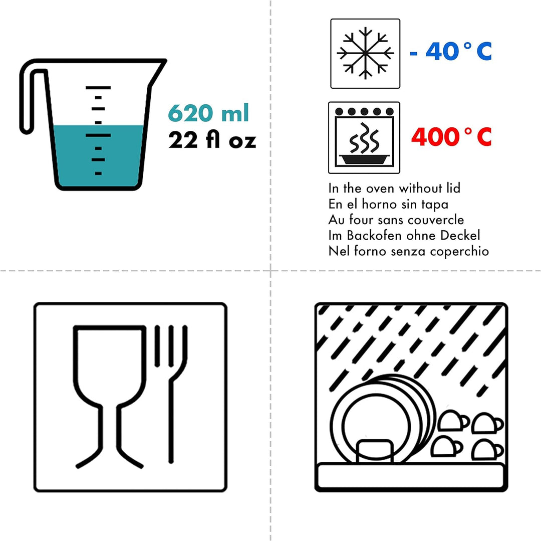 Grizzly Glas Frischhaltedosen, Set 6X 620 ml, luftdicht, rund, Click-Verschluss, vielseitige Vorrats