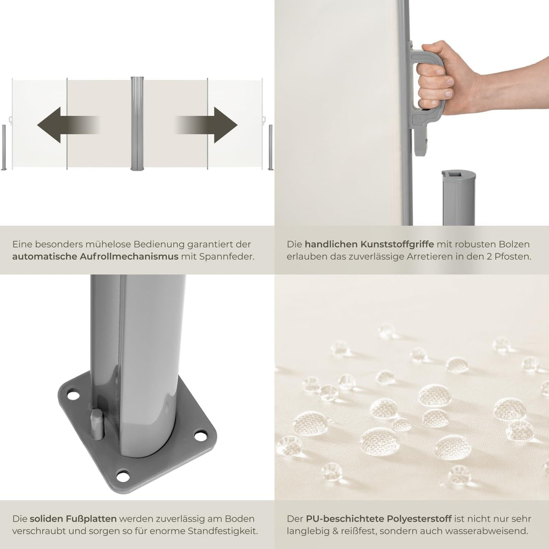 tectake Aluminium Doppel- Seitenmarkise Sonnenschutz Sichtschutz Gehäuse und Standpfosten - Diverse