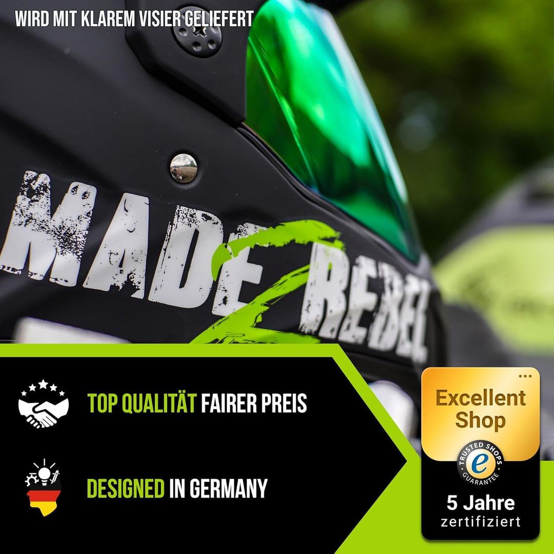 Broken Head made2rebel Motocross-Helm grün mit Visier - Enduro-Helm - MX Cross-Helm mit Sonnenblende
