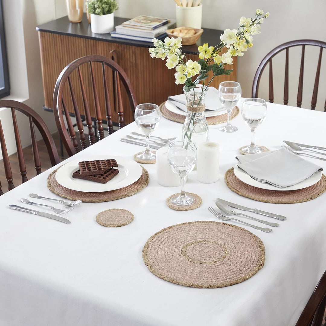 Penguin Home Set mit 12 Jute-Platzsets, Untersetzern und Serviettenringen, rund, handgefertigt von e