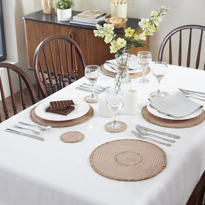 Penguin Home Set mit 12 Jute-Platzsets, Untersetzern und Serviettenringen, rund, handgefertigt von e