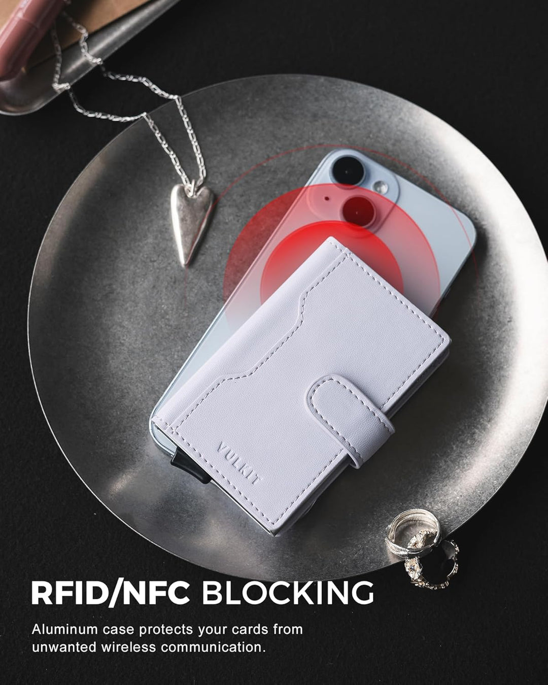 VULKIT Kartenetui Damen RFID Blocker Kreditkartenetui Metall mit 3 Kreditkarte Fächern und 1 Ausweis