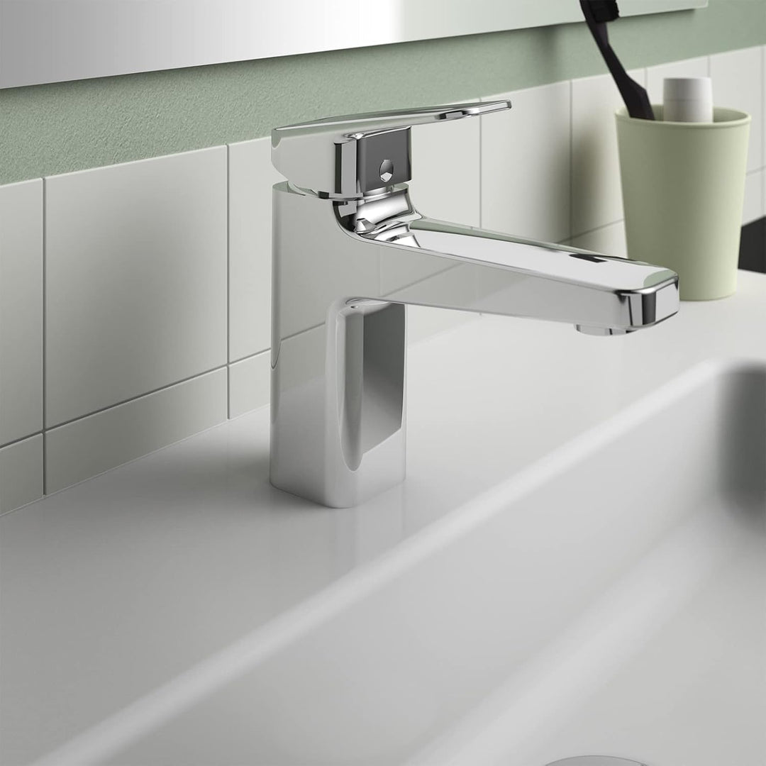 Ideal Standard BD229AA Ceraplan Waschtischarmatur H90, mit Push-Open-Ventil, Ausladung 12,4 cm, Chro