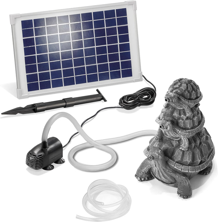 Esotec Solar Wasserspeierset Schildkröten Trio, Stein-grau, inklusive Solar-Pumpensystem, Solarmodul