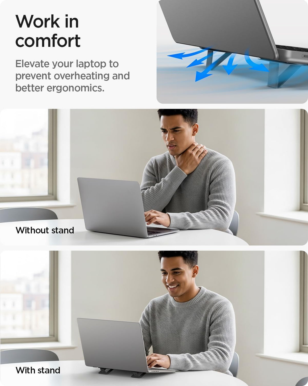 Spigen Slim Fold Laptop Ständer Höhenverstellbar [2 Stück] Selbstklebender Laptopständer, Doppelt Ve