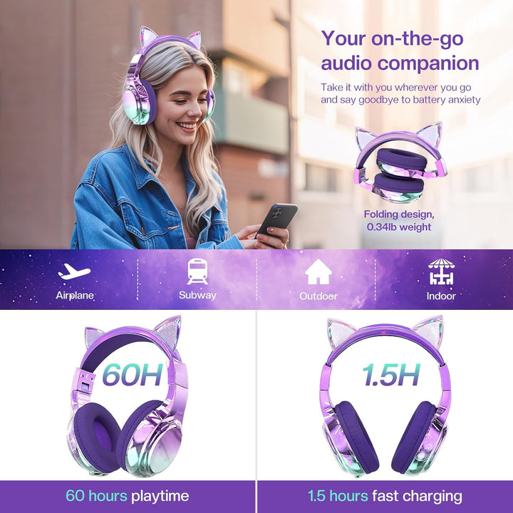 JYPS Bluetooth Kopfhörer Kinder, Metallisch Kabellose Kopfhörer Kinder Over Ear mit 74/85dBA Lautstä
