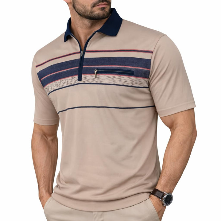 Soltice Poloshirts Herren Kurzarm, Gestreifte Polohemden mit Brusttasche, Blousonshirts aus Baumwoll