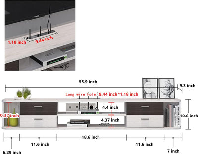 Pmnianhua TV Lowboard TV Schrank aus Holz, TV Board Hängend mit 4 Schubladen, Kabellöcher, Lowboard