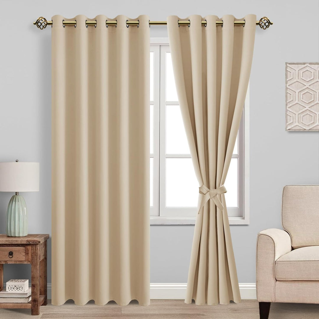 JIUZHEN Blickdicht Vorhänge Gardinen Ösenvorhang für Schlafzimmer Wohnzimmer,Beige Verdunkelungsvorh