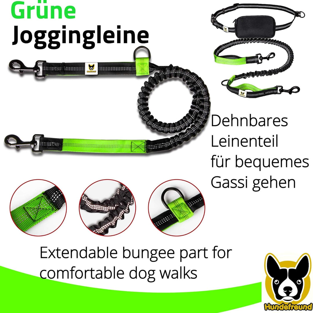 Jogging-Leine - Elastische und reflektierende 120 cm Hundeleine (bis 200 cm dehnbar) mit verstellbar