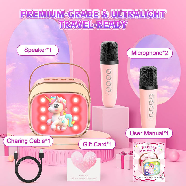 Karaoke Maschine mit 2 Mikrofonen：[Haute Couture ] Einhorn Geschenke Für Mädchen - Bluetooth Karaoke