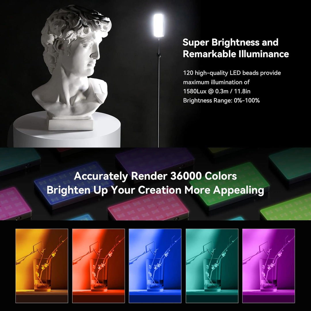 SMALLRIG Led Videoleuchte RGB, 5000mAh Fotolicht mit OLED-Bildschirm, Cold Shoe Mount und Diffusor,