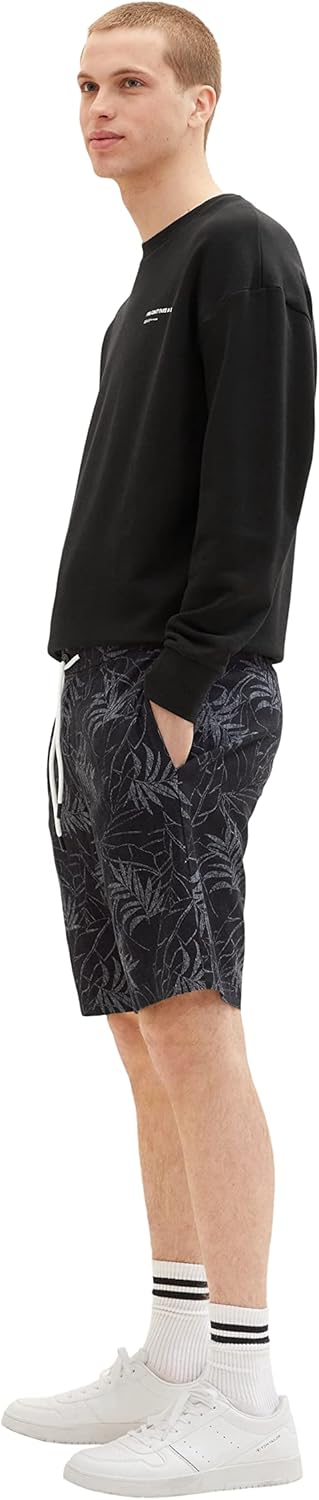 TOM TAILOR Denim Herren Bermuda Shorts aus Leinen XXL 31400 - Black Tonal Leaf Lines Print, XXL 3140