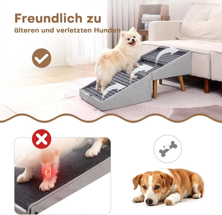 Hunde Treppe für kleine Hunde und Katzen für Couch und Bett, Klappbare 2-in-1 Holz Haustier Schritte
