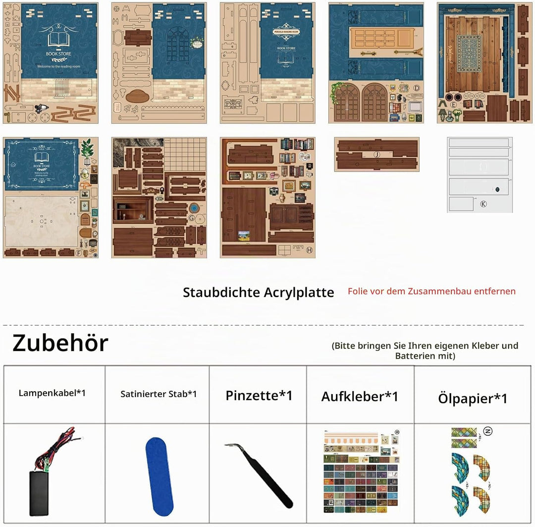 Shrike Book Nook Kit - DIY Miniaturhaus Holzpuzzle Puppenhaus, 3D Puzzle Buchstütze mit LED-Beleucht