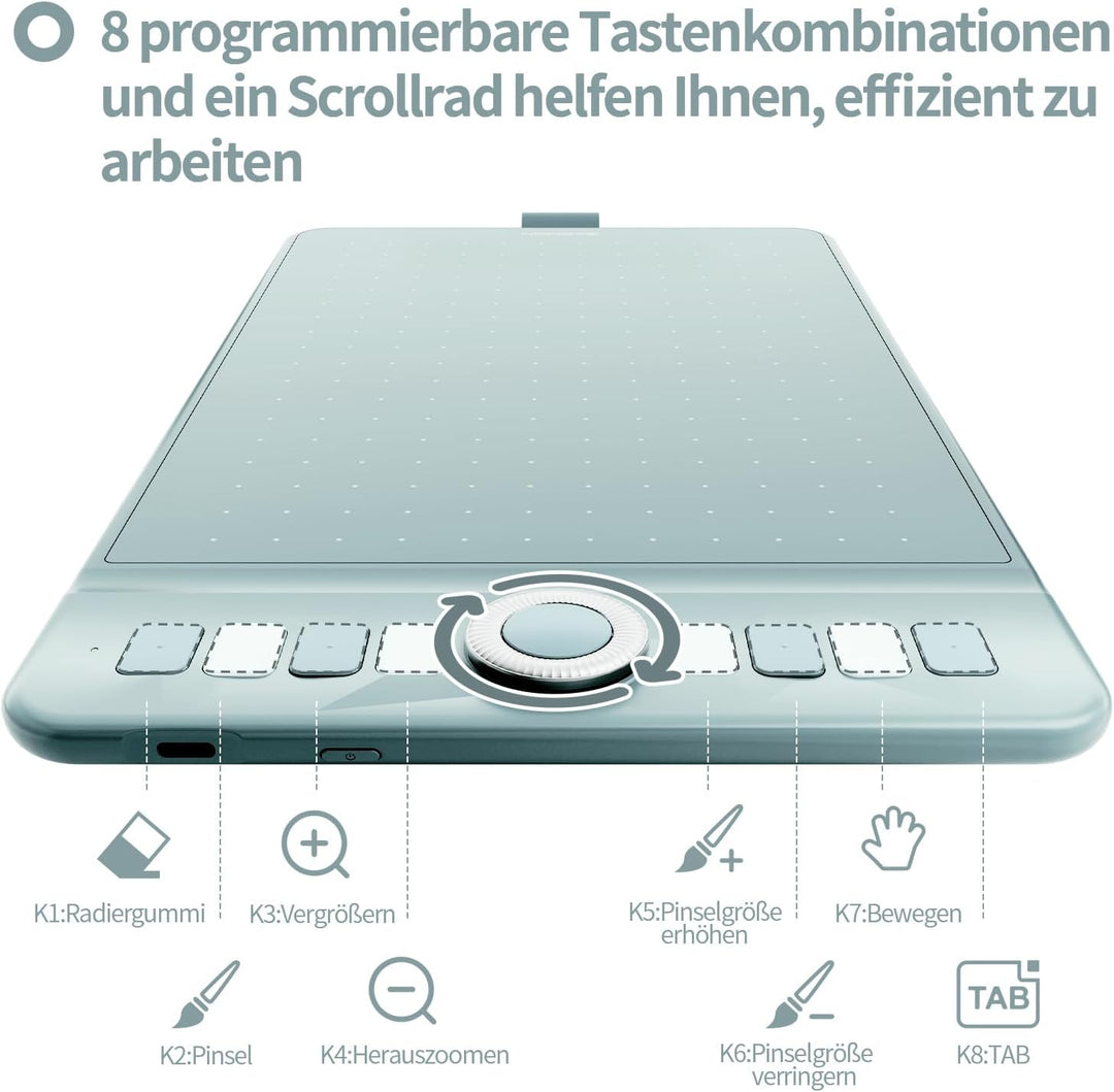 GAOMON WH851 Drahtloses Grafiktablett, Batteriefreier AP519 Digitaler Stift, 8 Programmierbare Druck