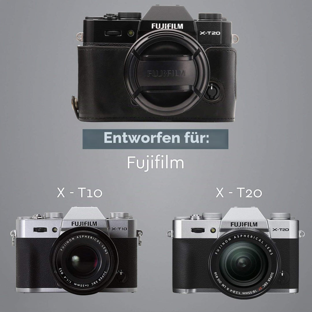 MegaGear MG576 Ever Ready Leder Kameratasche mit Trageriemen kompatibel mit Fujifilm X-T30, X-T20 (1