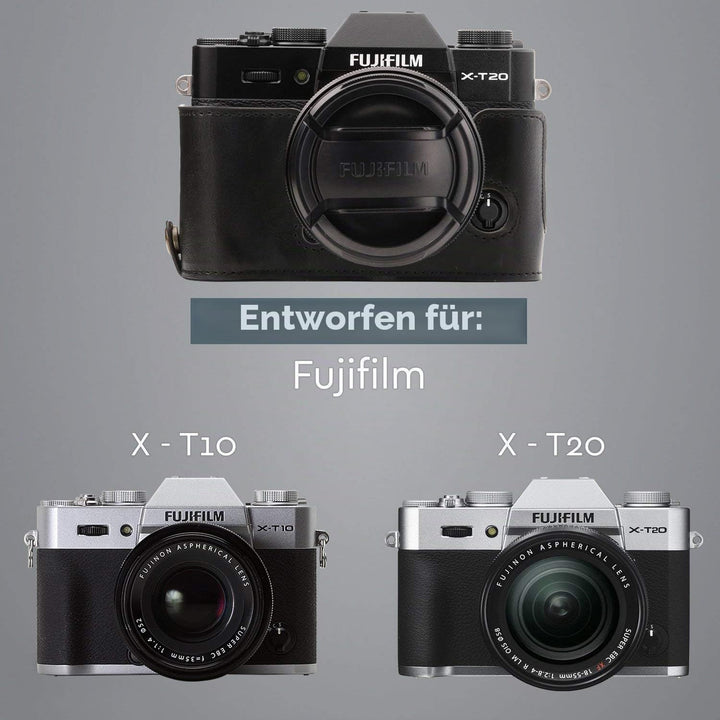 MegaGear MG576 Ever Ready Leder Kameratasche mit Trageriemen kompatibel mit Fujifilm X-T30, X-T20 (1
