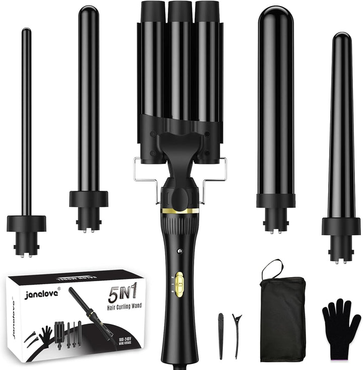 janelove Lockenstab 3 Fässer Set für Grosse und Kleine Locken, Turmalin-Keramik Welleneisen für Lang