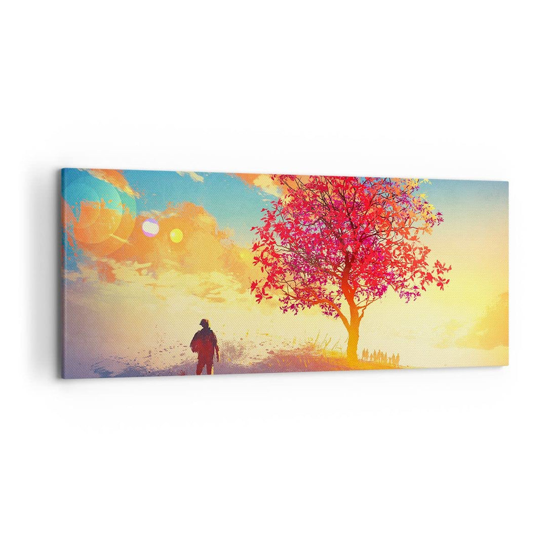 Wandbilder Dekoration Wohnzimmer Baum Wiese Feld Panorama Bilder auf Leinwand 120x50cm Leinwandbild