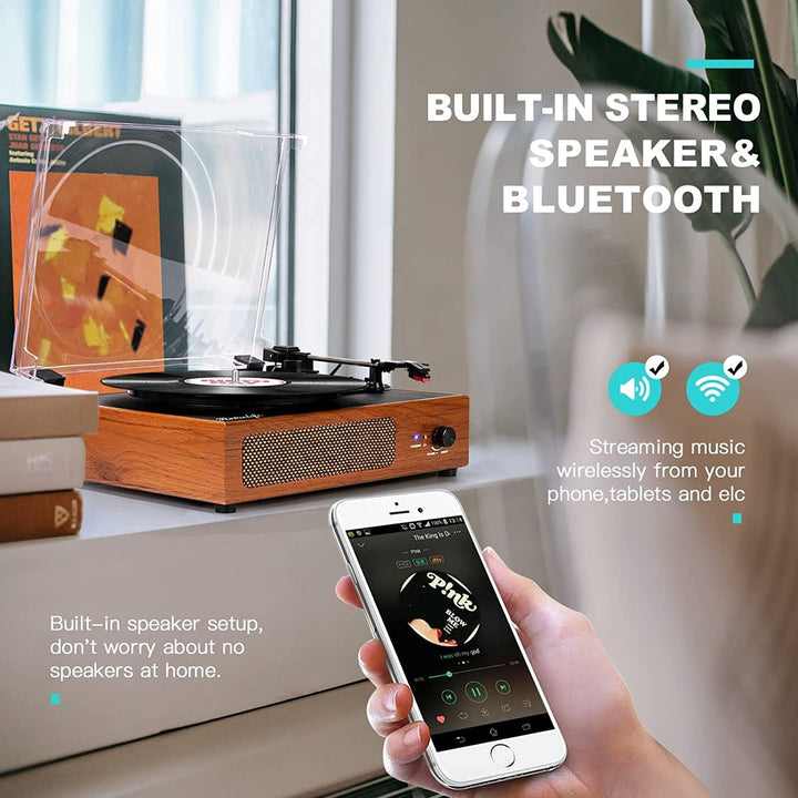 Trynnay Plattenspieler mit Lautsprecher Schallplattenspieler Wireless LP Phonograph mit Eingebauten